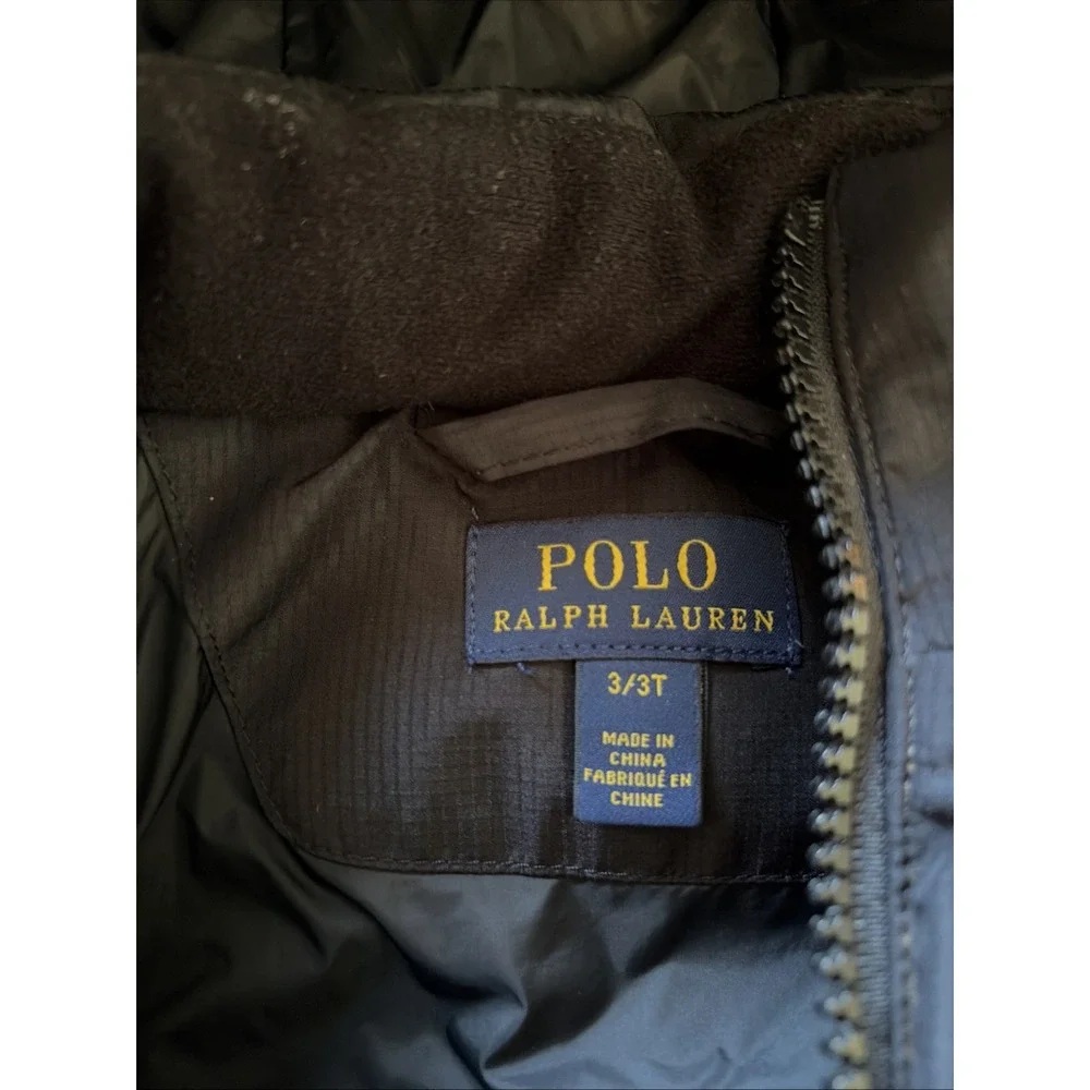 Polo Ralph Lauren 3/3T Toddler Unisex Black Duck Down Puffer Vest Big Pony Hood